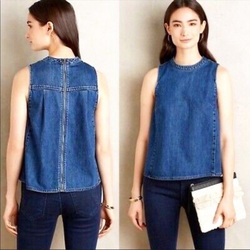 ANTHROPOLOGIE | HOLDING HORSES Denim Full Zip Back Jean Top Women’s Size 2